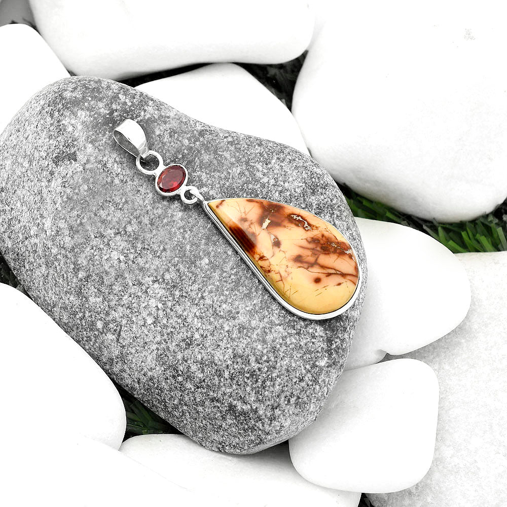 Natural Indian Paint Gemstone & Garnet Pendant P-1098 SDP115187