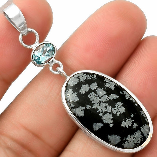 Snow Flake Obsidian & Sky Blue Topaz Pendant P-1098 SDP115236