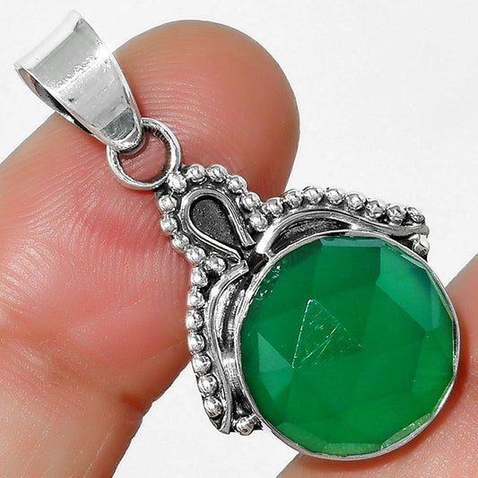 Faceted Natural Green Onyx Pendant P-1092 SDP115293