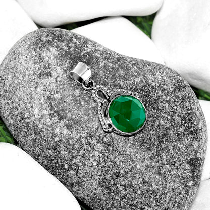 Faceted Natural Green Onyx Pendant P-1092 SDP115293
