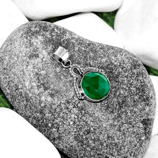 Faceted Natural Green Onyx Pendant P-1092 SDP115293