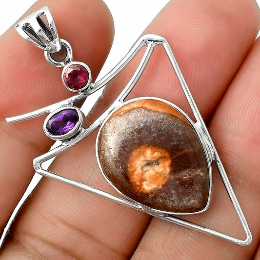 Mexican Bird Eye, Amethyst & Garnet Pendant P-1025 SDP115427