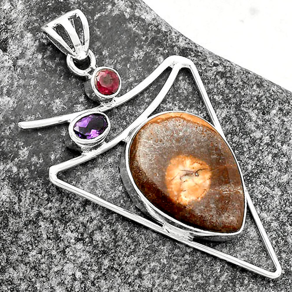 Mexican Bird Eye, Amethyst & Garnet Pendant P-1025 SDP115427