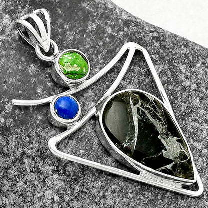 Obsidian And Zinc, Green Matrix Turquoise & Lapis Pendant P-1025 SDP115441