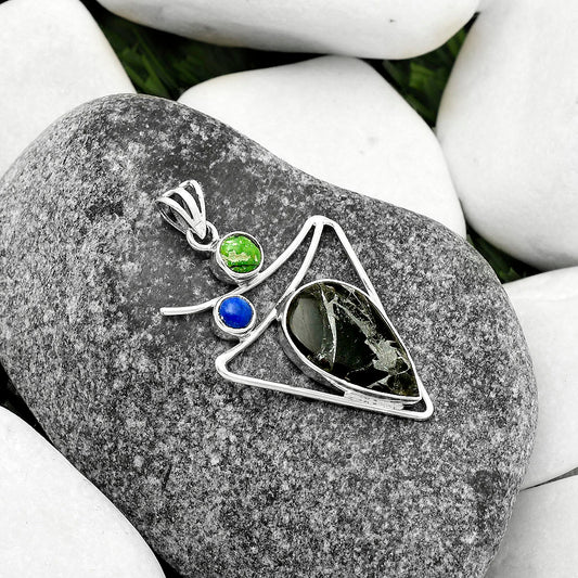 Obsidian And Zinc, Green Matrix Turquoise & Lapis Pendant P-1025 SDP115441