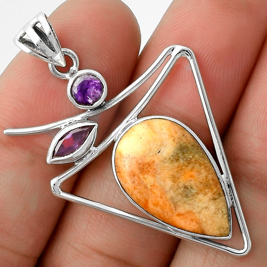 Natural Coral Jasper & Amethyst Pendant P-1025 SDP115454