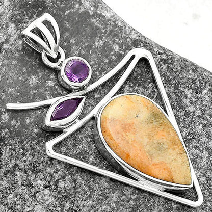 Natural Coral Jasper & Amethyst Pendant P-1025 SDP115454