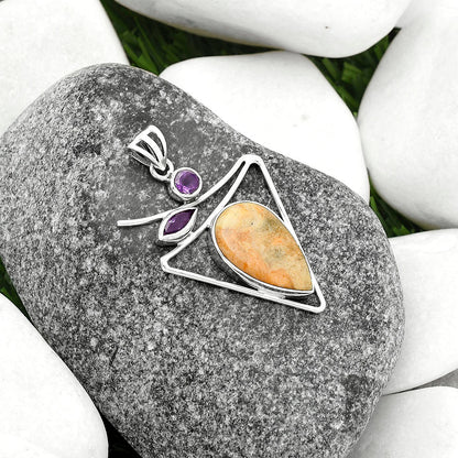 Natural Coral Jasper & Amethyst Pendant P-1025 SDP115454