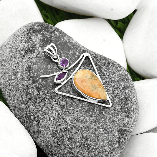 Natural Coral Jasper & Amethyst Pendant P-1025 SDP115454