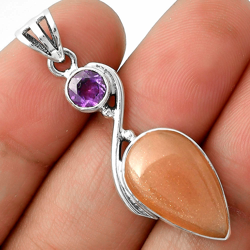 Natural Sunstone - Namibia & Amethyst Pendant P-1026 SDP115471