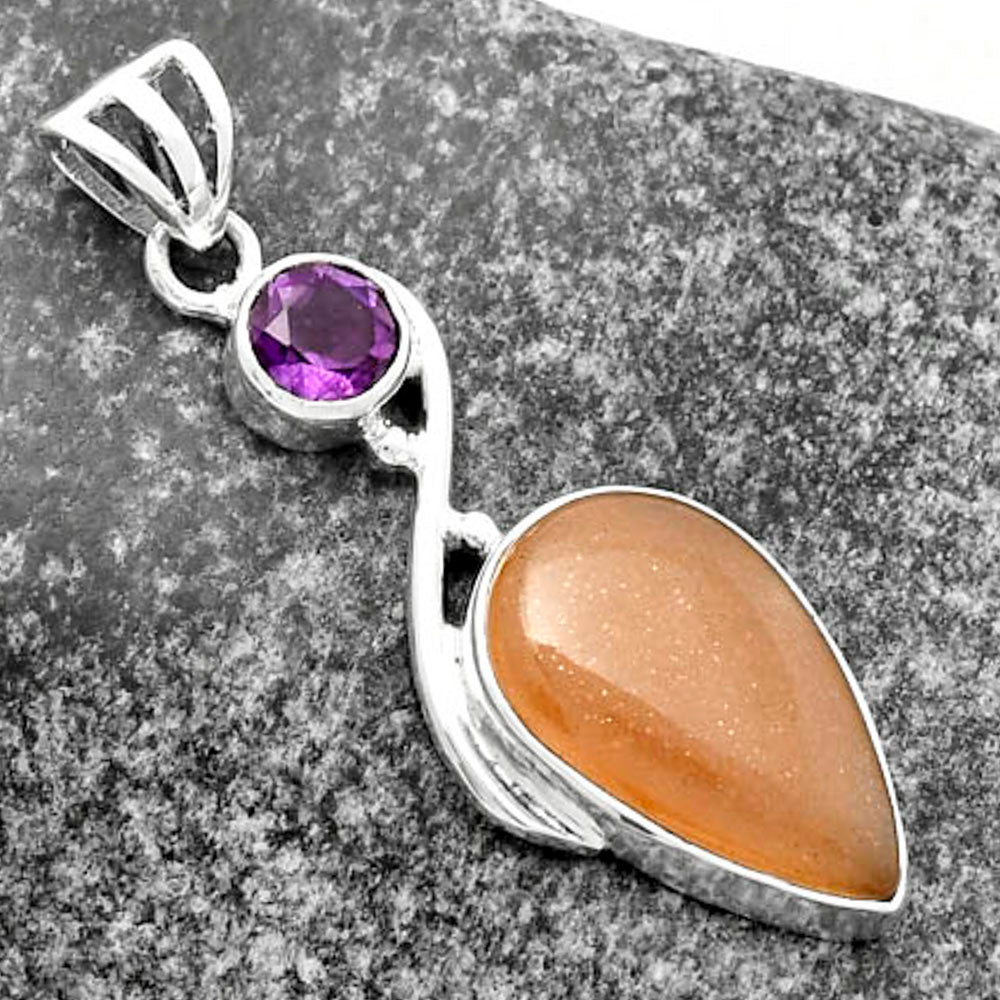 Natural Sunstone - Namibia & Amethyst Pendant P-1026 SDP115471