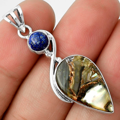 Natural Copper Abalone Shell & Lapis Pendant P-1026 SDP115507