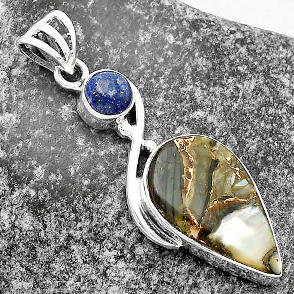 Natural Copper Abalone Shell & Lapis Pendant P-1026 SDP115507