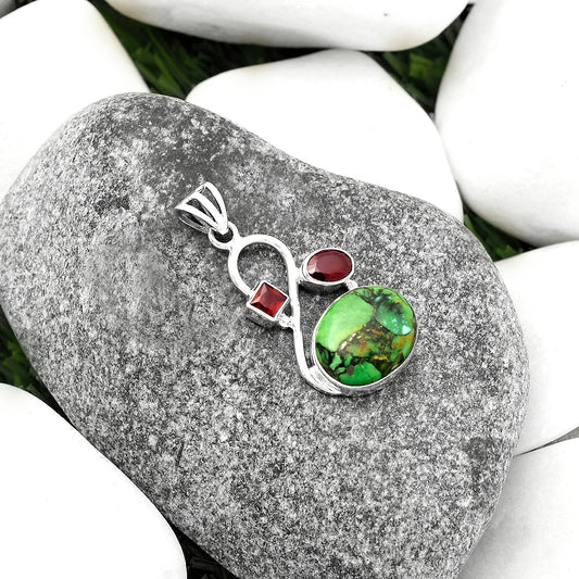 Natural Green Matrix Turquoise & Garnet Pendant P-1027 SDP115515