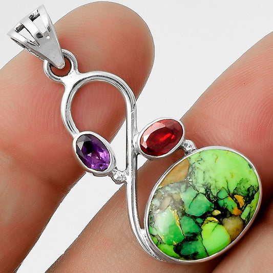 Green Matrix Turquoise, Garnet & Amethyst Pendant P-1027 SDP115516