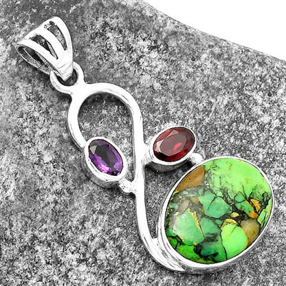 Green Matrix Turquoise, Garnet & Amethyst Pendant P-1027 SDP115516