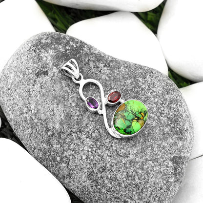 Green Matrix Turquoise, Garnet & Amethyst Pendant P-1027 SDP115516