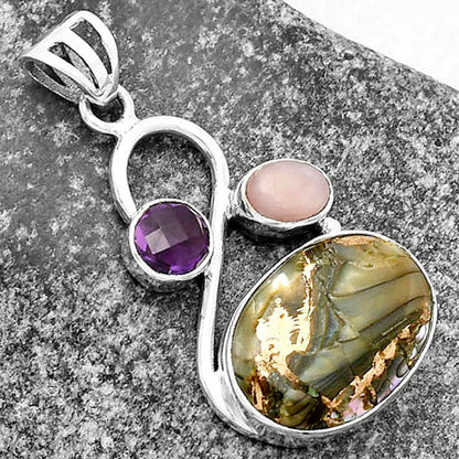 Copper Abalone Shell, Amethyst & Pink Opal Pendant P-1027 SDP115523