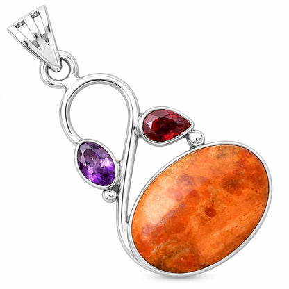 Red Sponge Coral, Amethyst & Garnet Pendant P-1027 SDP115524