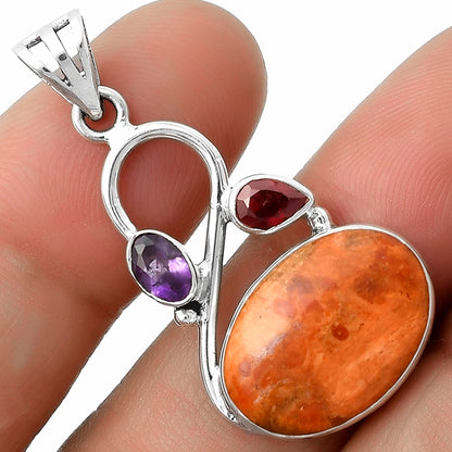Red Sponge Coral, Amethyst & Garnet Pendant P-1027 SDP115524