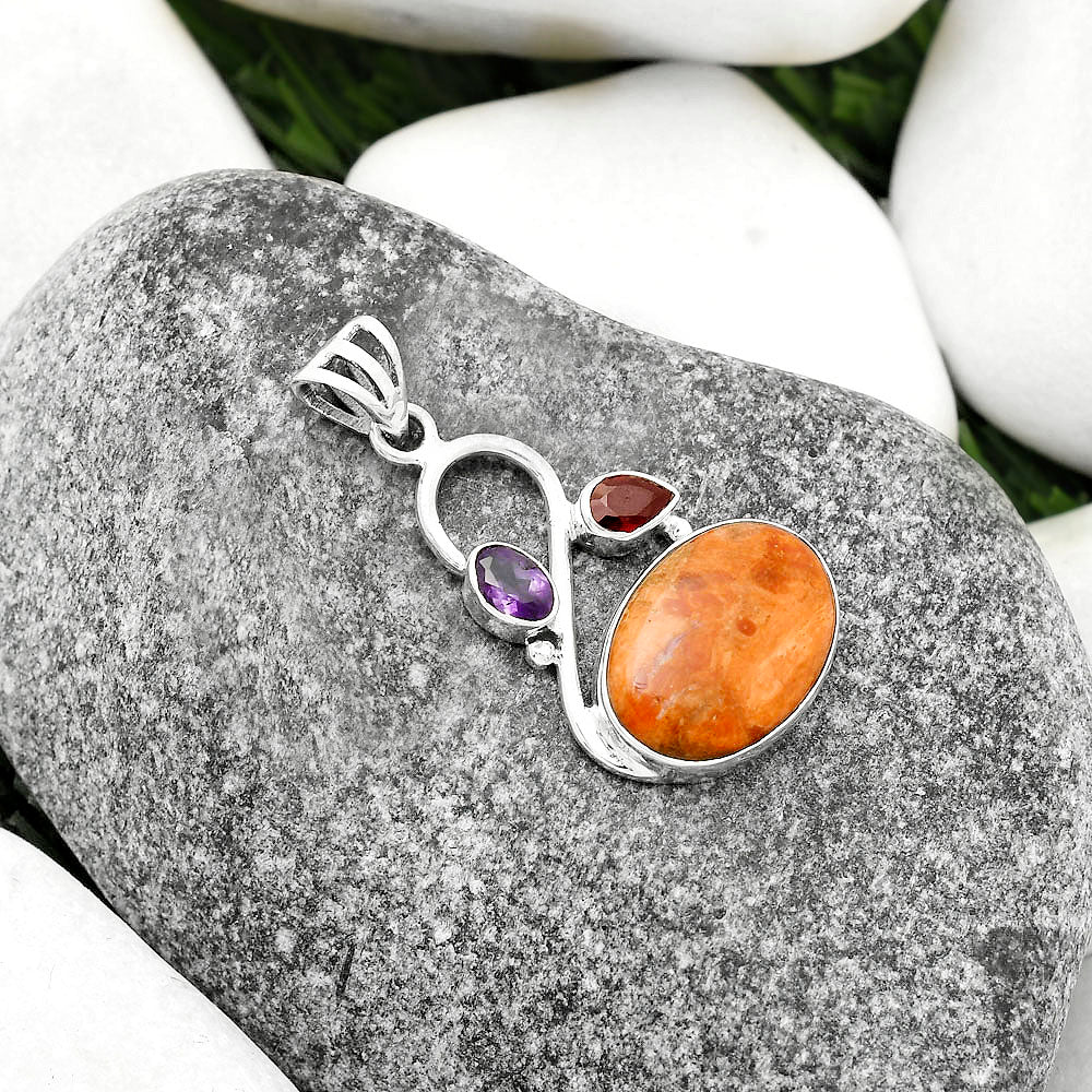 Red Sponge Coral, Amethyst & Garnet Pendant P-1027 SDP115524