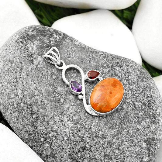 Red Sponge Coral, Amethyst & Garnet Pendant P-1027 SDP115524