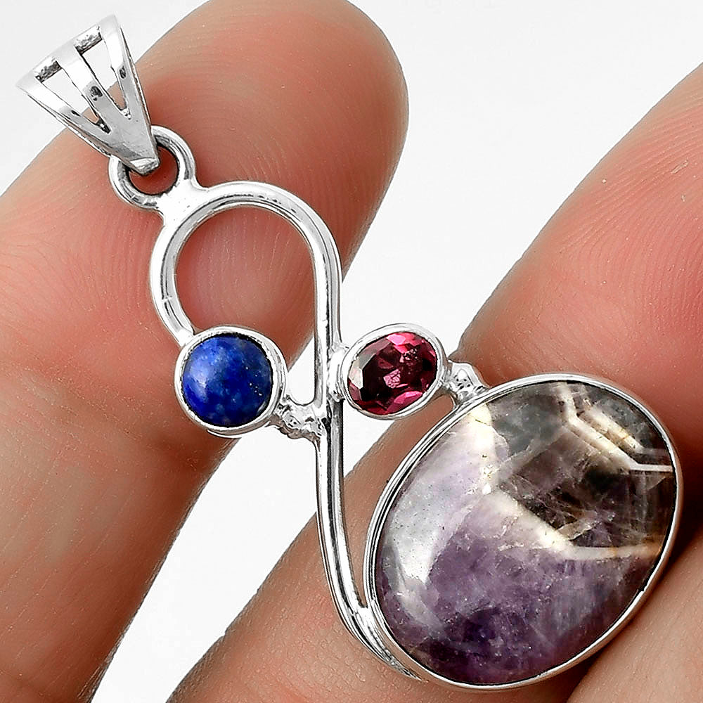 Chevron Amethyst, Lapis & Garnet Pendant P-1027 SDP115527