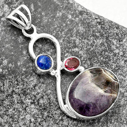 Chevron Amethyst, Lapis & Garnet Pendant P-1027 SDP115527