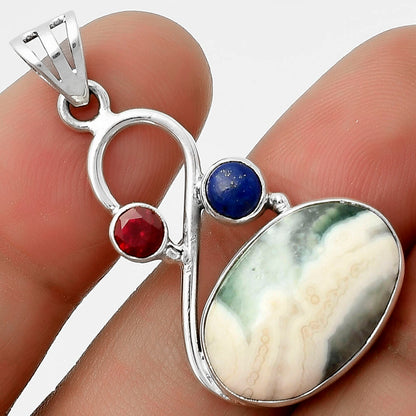 Natural Ocean Jasper, Lapis & Garnet Pendant P-1027 SDP115531