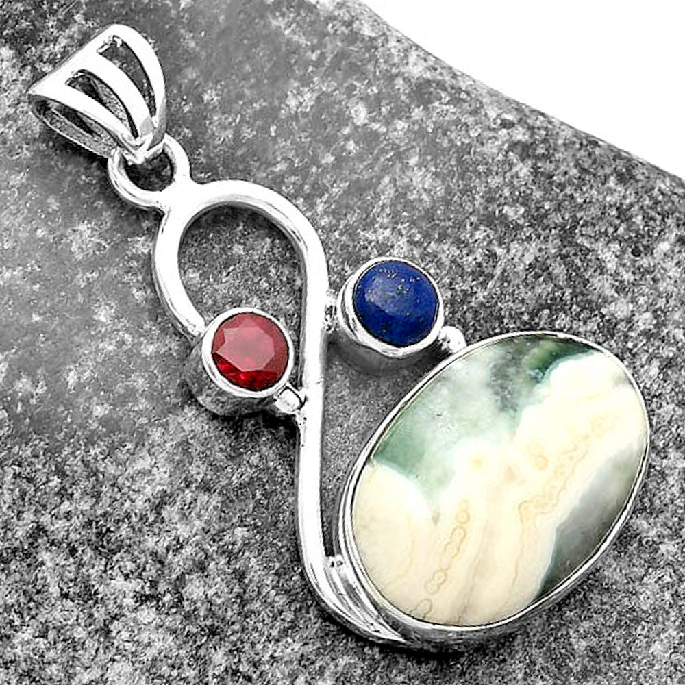 Natural Ocean Jasper, Lapis & Garnet Pendant P-1027 SDP115531