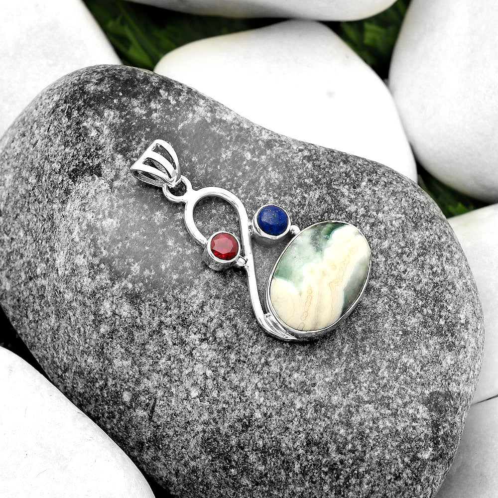 Natural Ocean Jasper, Lapis & Garnet Pendant P-1027 SDP115531