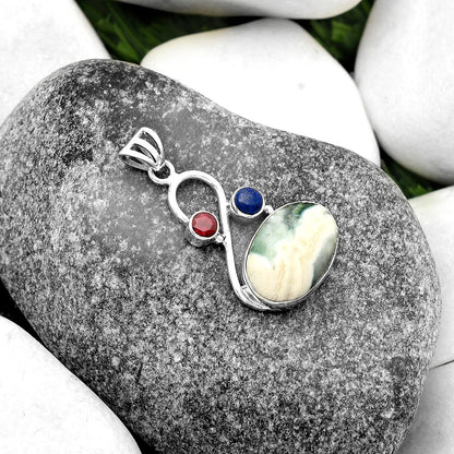 Natural Ocean Jasper, Lapis & Garnet Pendant P-1027 SDP115531