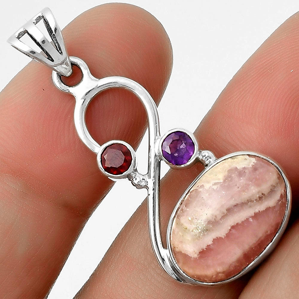 Rhodochrosite Argentina, Garnet & Amethyst Pendant P-1027 SDP115534
