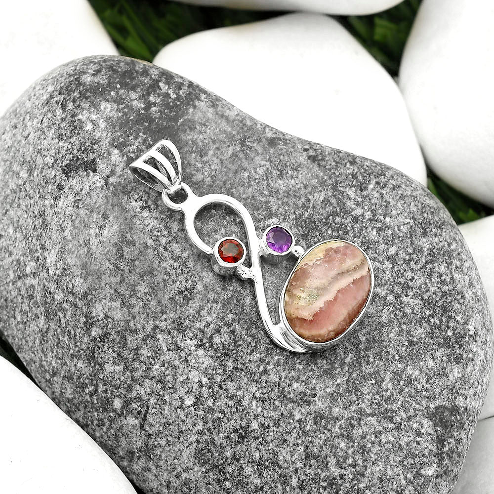 Rhodochrosite Argentina, Garnet & Amethyst Pendant P-1027 SDP115534
