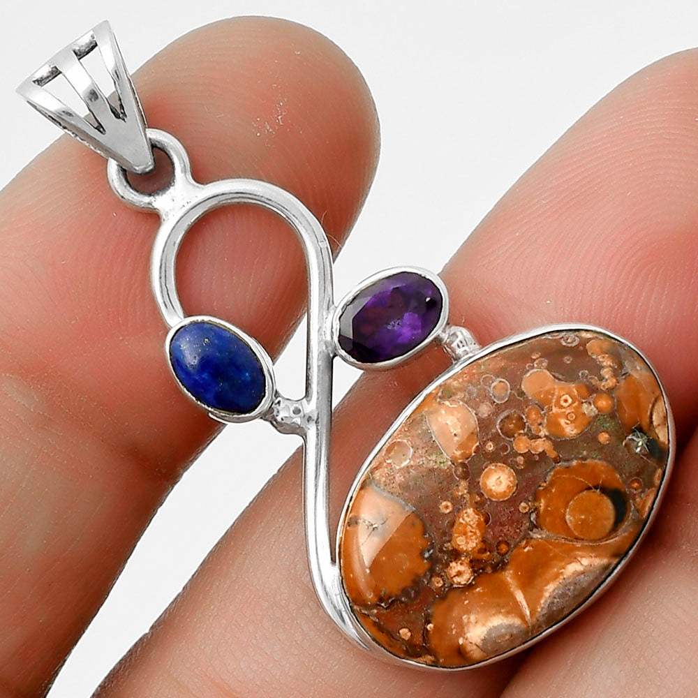 Mexican Bird Eye, Lapis & Amethyst Pendant P-1027 SDP115535