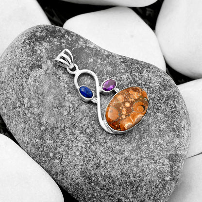 Mexican Bird Eye, Lapis & Amethyst Pendant P-1027 SDP115535