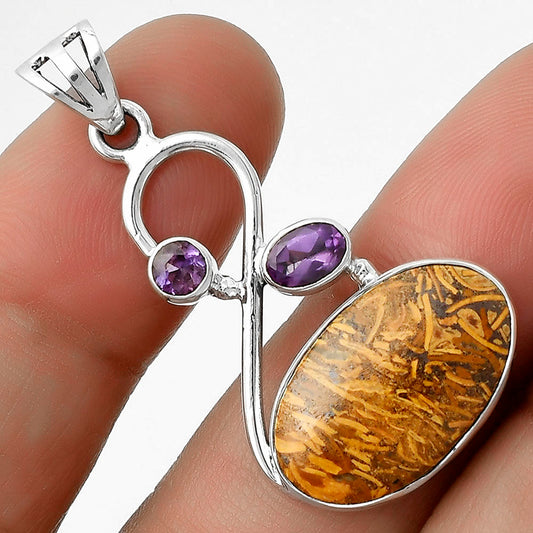 Coquina Fossil Jasper & Amethyst Pendant P-1027 SDP115538