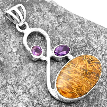 Coquina Fossil Jasper & Amethyst Pendant P-1027 SDP115538