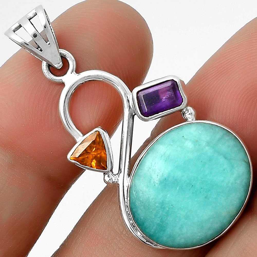 Paraiba Amazonite, Amethyst & Padparadscha Sapphire Pendant P-1027 SDP115544