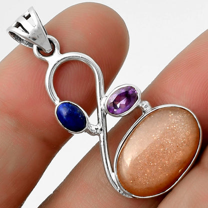 Sunstone - Namibia, Amethyst & Lapis Pendant P-1027 SDP115546