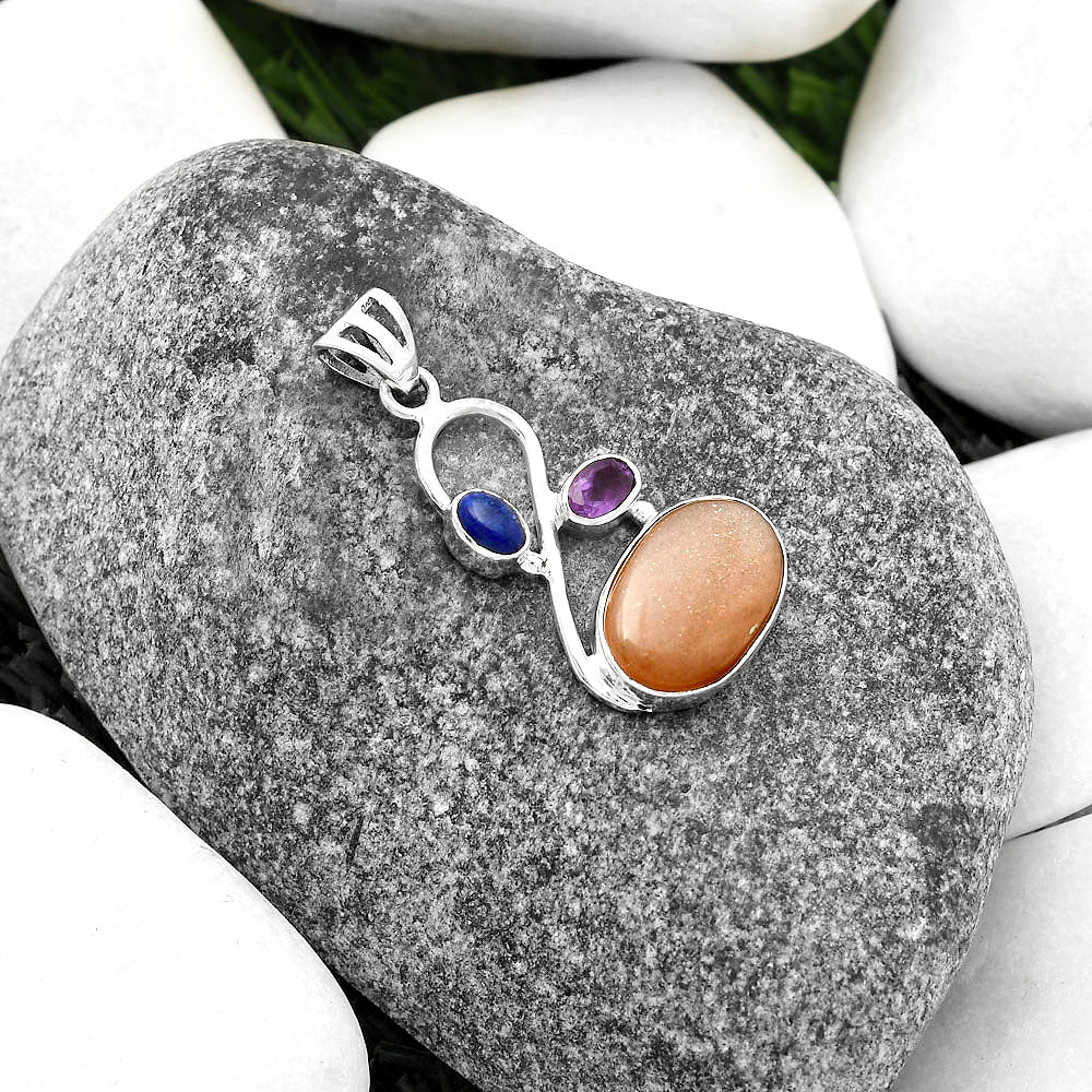 Sunstone - Namibia, Amethyst & Lapis Pendant P-1027 SDP115546