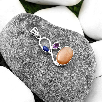 Sunstone - Namibia, Amethyst & Lapis Pendant P-1027 SDP115546