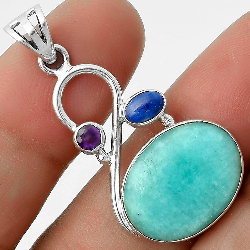 Paraiba Amazonite, Lapis & Amethyst Pendant P-1027 SDP115551