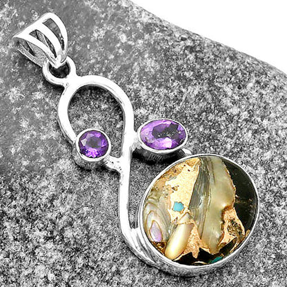 Natural Copper Abalone Shell & Amethyst Pendant P-1027 SDP115555
