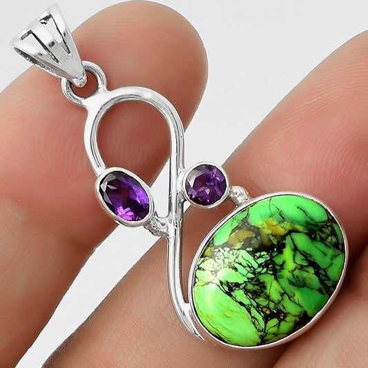 Green Matrix Turquoise & Amethyst Pendant P-1027 SDP115559