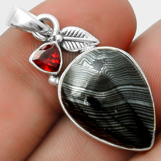 Crown Of Silver Psilomelane - Black Malachite & Garnet Pendant P-1652 SDP115706