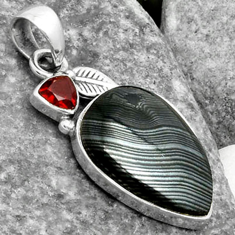 Crown Of Silver Psilomelane - Black Malachite & Garnet Pendant P-1652 SDP115706