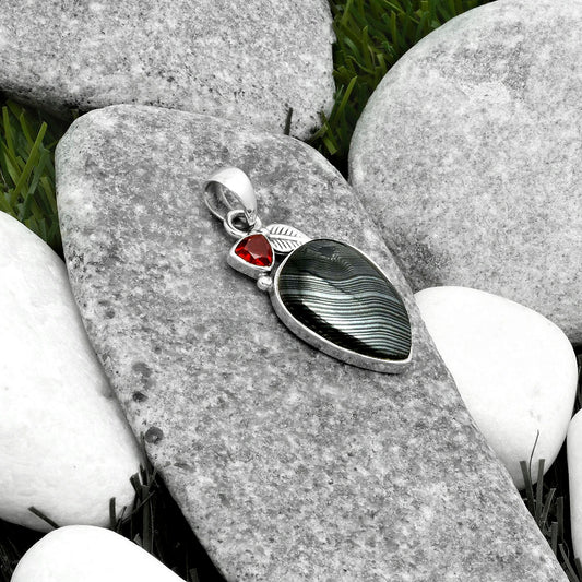 Crown Of Silver Psilomelane - Black Malachite & Garnet Pendant P-1652 SDP115706
