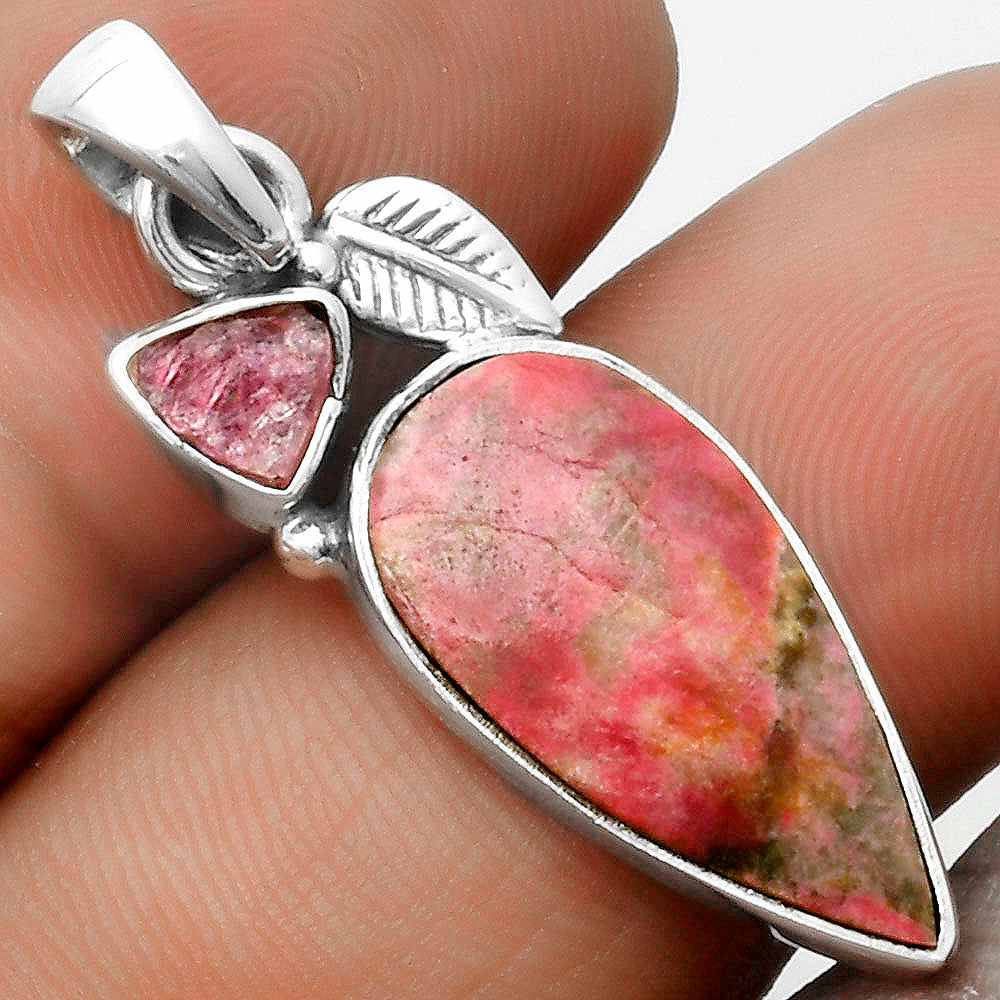 Pink Thulite & Pink Tourmaline Rough Pendant P-1652 SDP115720