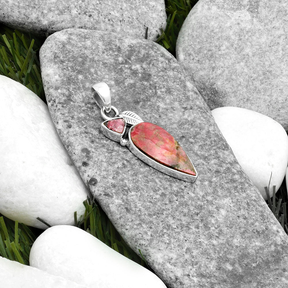 Pink Thulite & Pink Tourmaline Rough Pendant P-1652 SDP115720